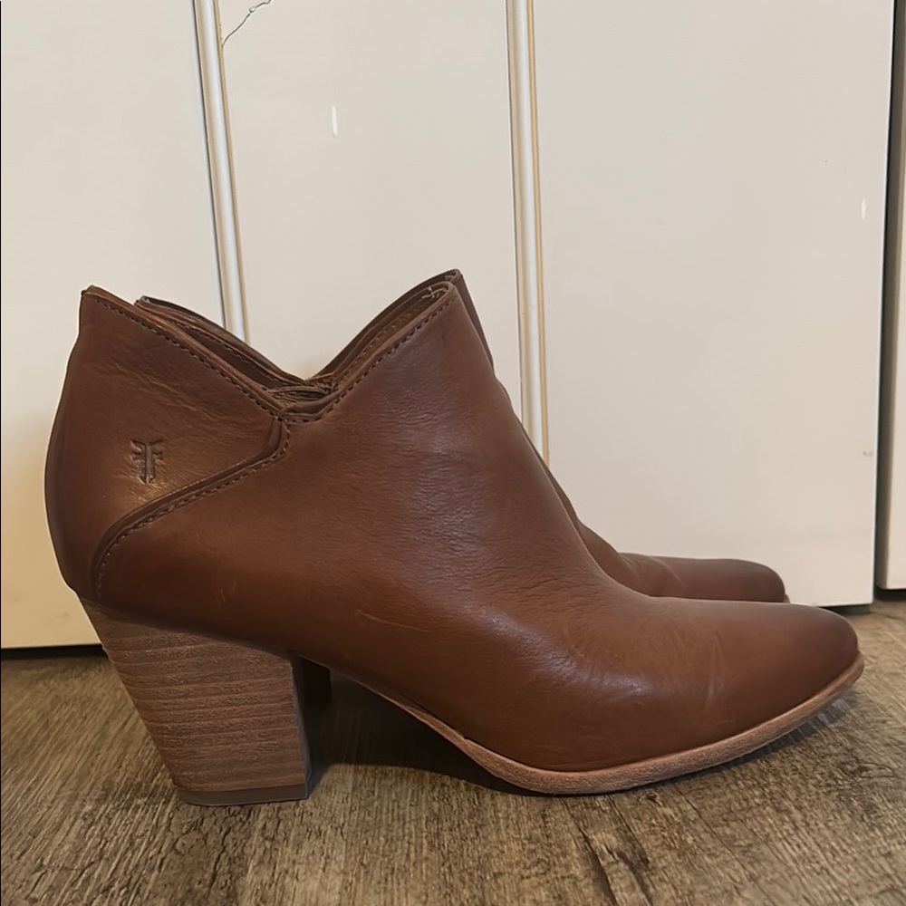 Brown Leather Ankle Boots with Western Design